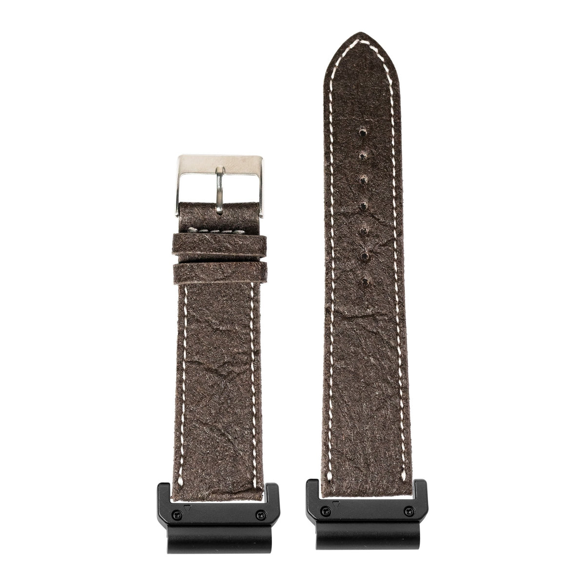 [QuickFit] Pineapple Vegan Leather - Dark Brown | White Stitching with Slim Military adapters (Black)