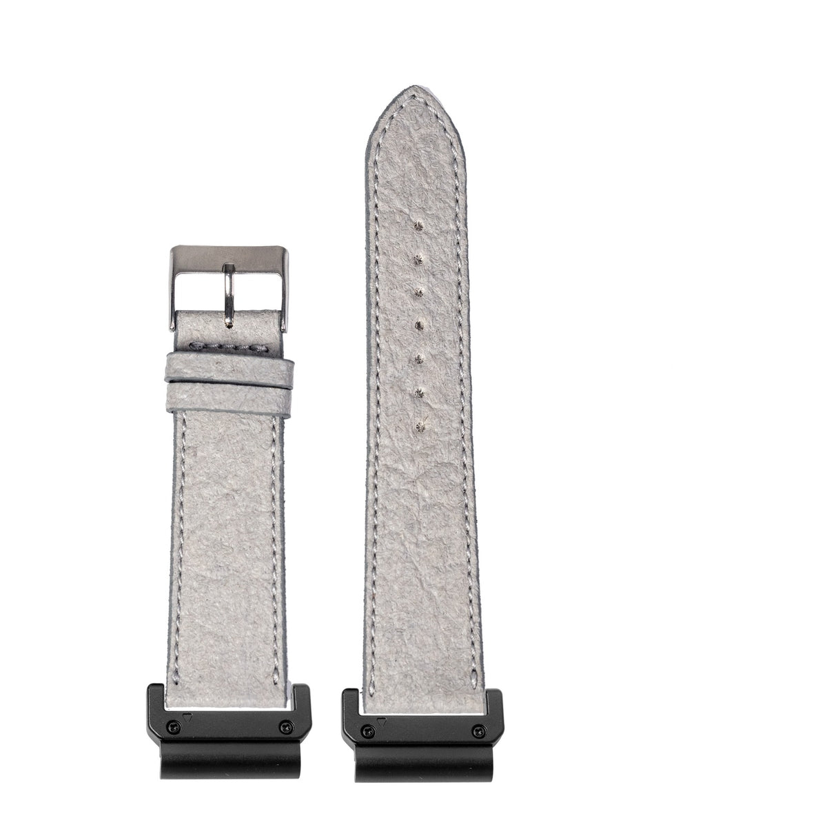 [QuickFit] Pineapple Vegan Leather - Grey | White Stitching with Slim Military adapters (Black)
