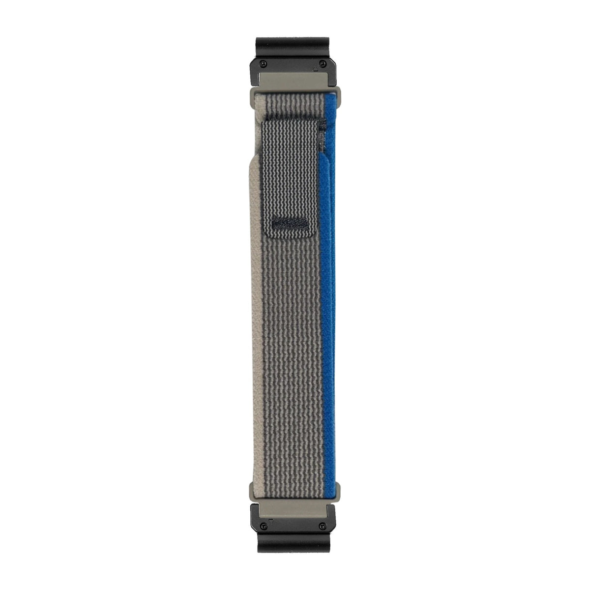 [QuickFit] Trail Loop - Blue / Grey nylon watch strap with Slim Military QuickFit adapters (Black) attached, flat lay