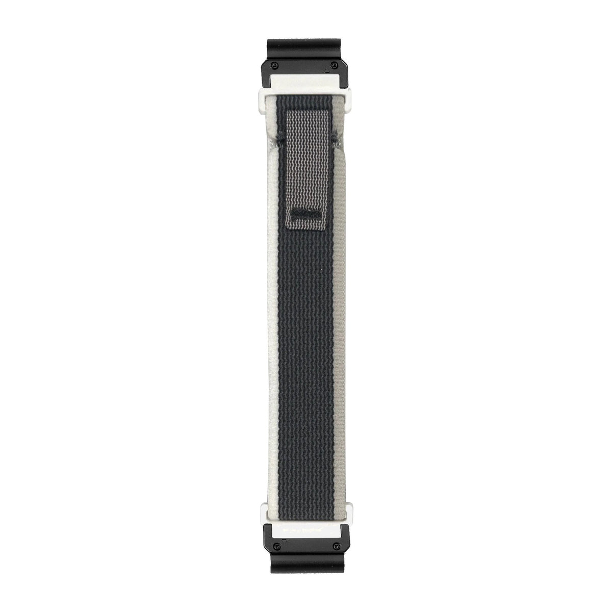 [QuickFit] Trail Loop - Grey / White nylon watch strap with Slim Military QuickFit adapters (Black) attached, flat lay