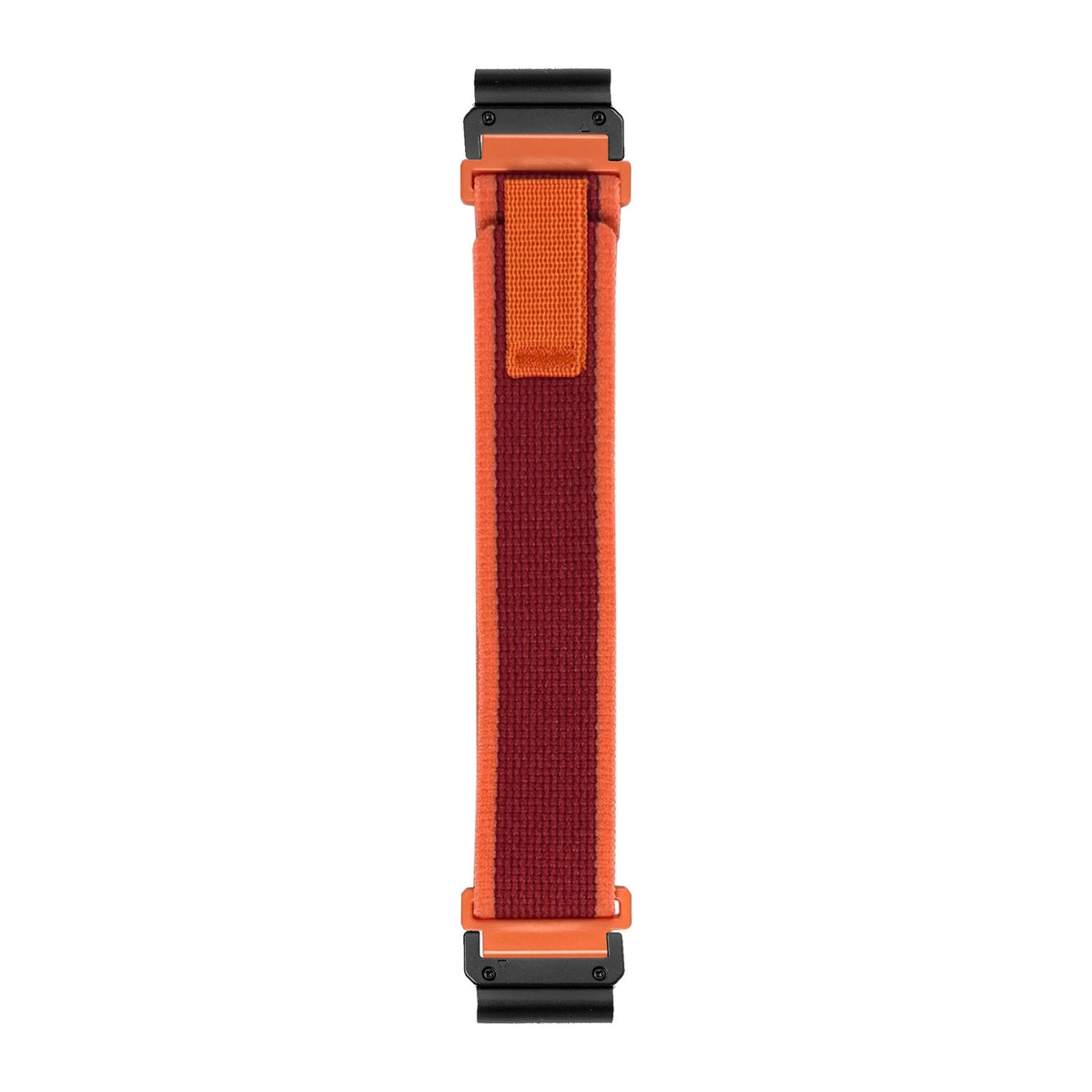 [QuickFit] Trail Loop - Red / Orange nylon watch strap with Slim Military QuickFit adapters (Black) attached, flat lay