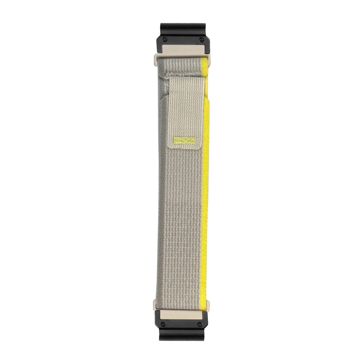 [QuickFit] Trail Loop - Yellow / Beige nylon watch strap with Slim Military QuickFit adapters (Black) attached, flat lay