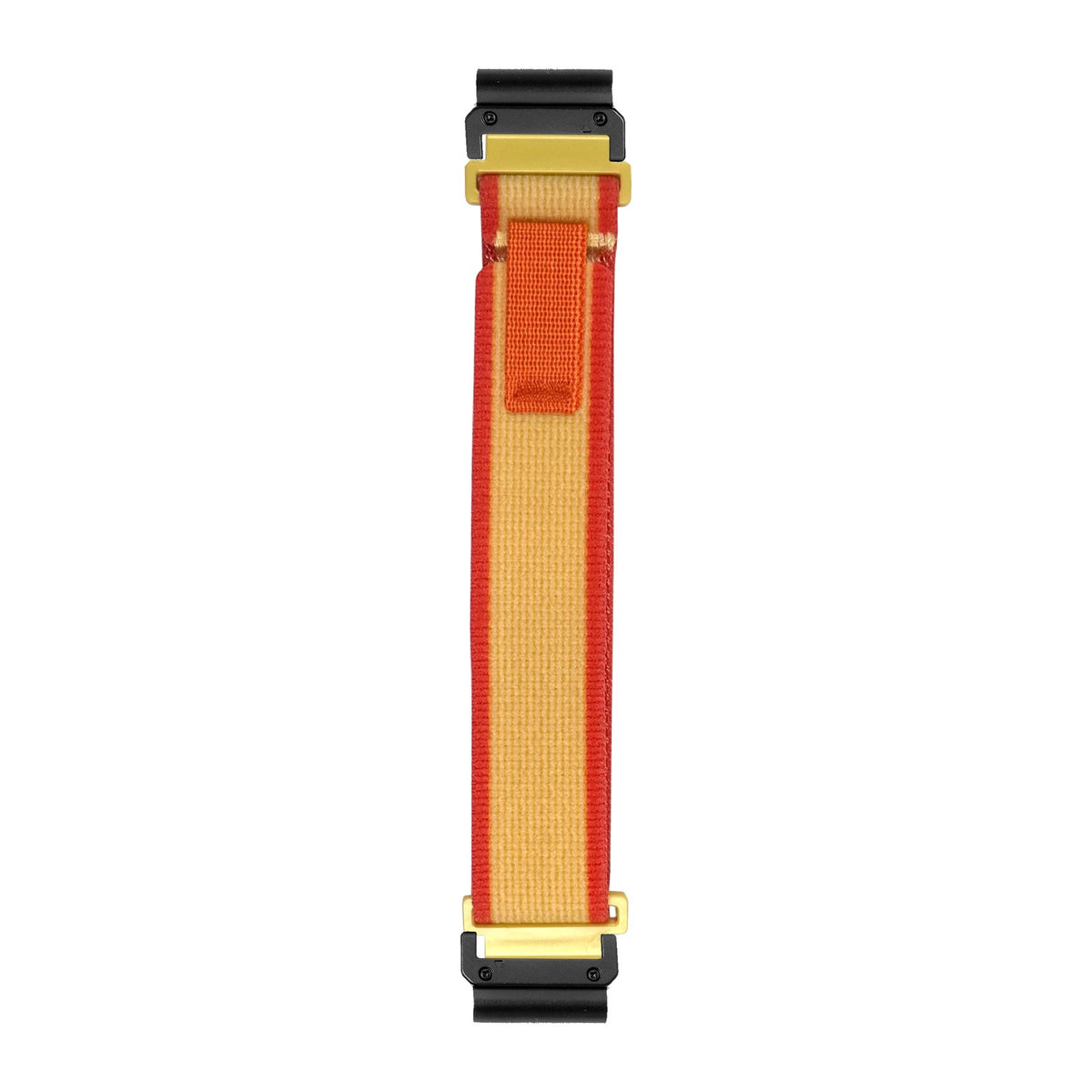 [QuickFit] Trail Loop - Yellow / Light Red nylon watch strap with Slim Military QuickFit adapters (Black) attached, flat lay