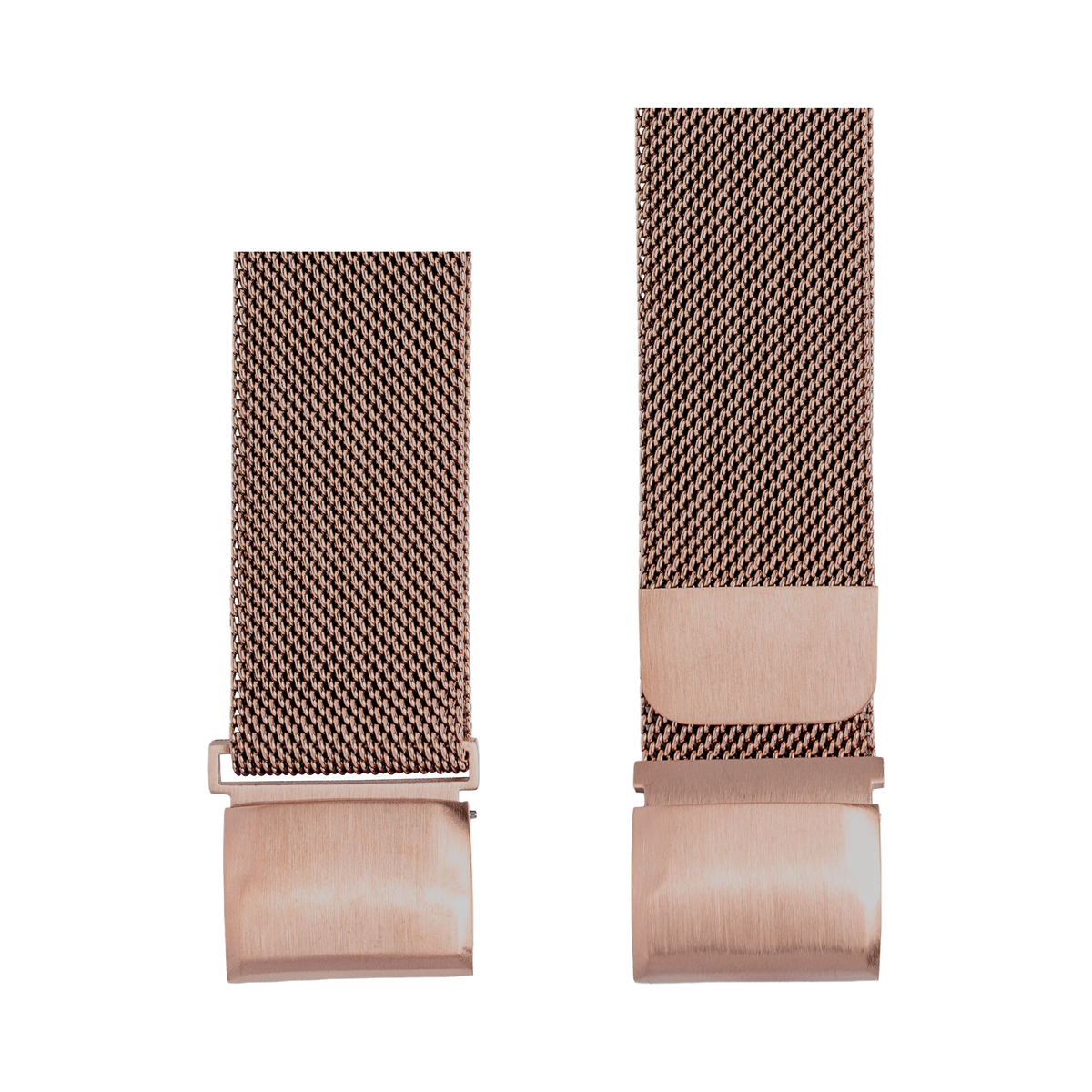 Rose gold Milanese mesh watch bands with quick-fit connectors in two sizes