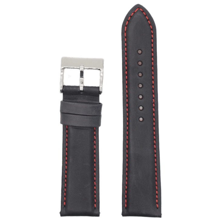 [QuickFit] Padded Leather - Black | Red Stitching 22mm