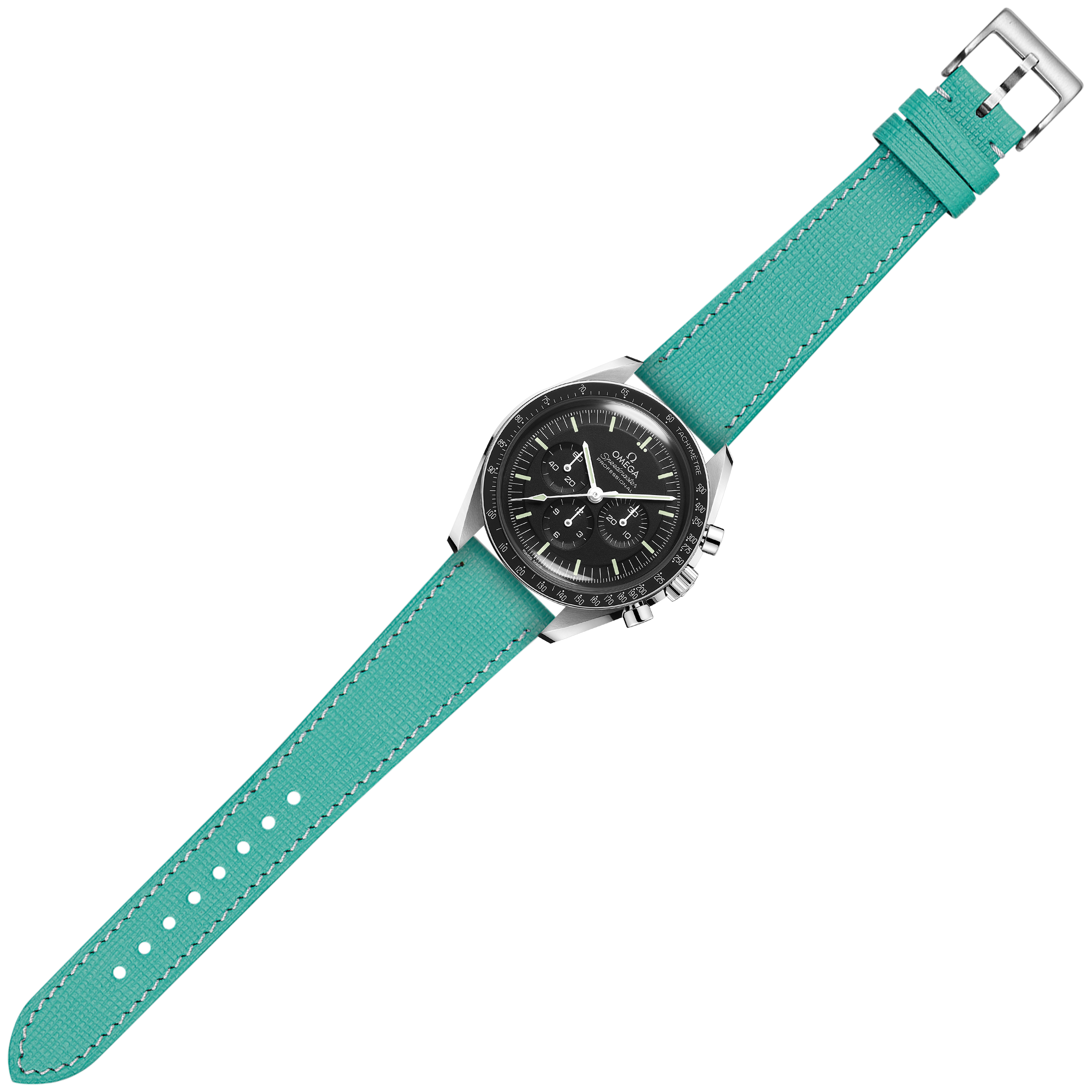 [Quick Release] Chevre Saffiano Leather - Tiffany Blue with White Stitching