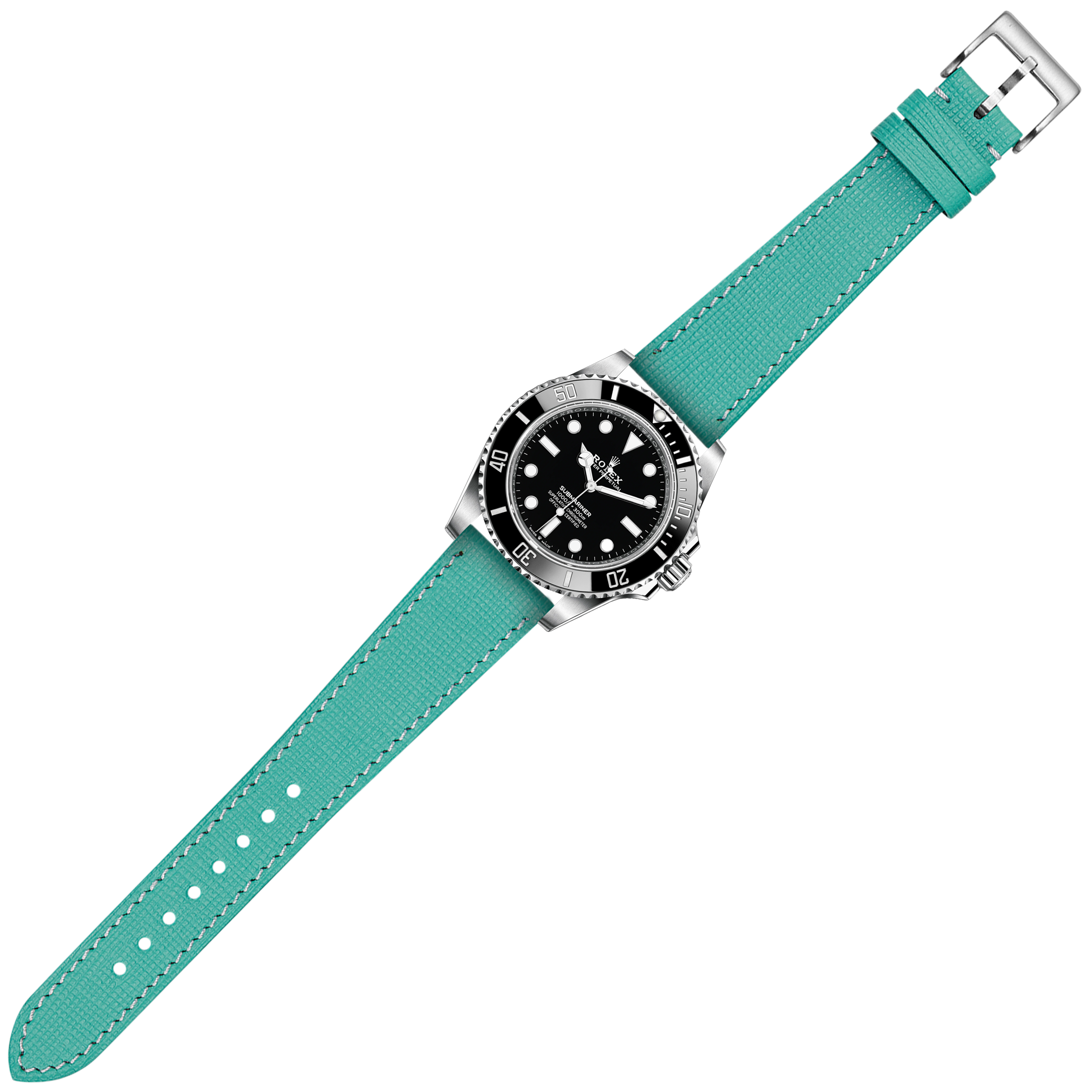 [Quick Release] Chevre Saffiano Leather - Tiffany Blue with White Stitching