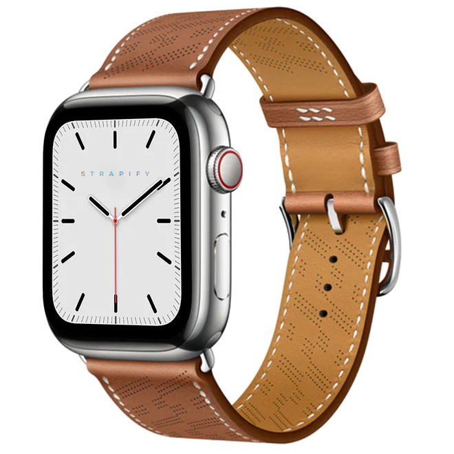 [Apple Watch] H Perforated - Single Tour - Brown with White Stitching