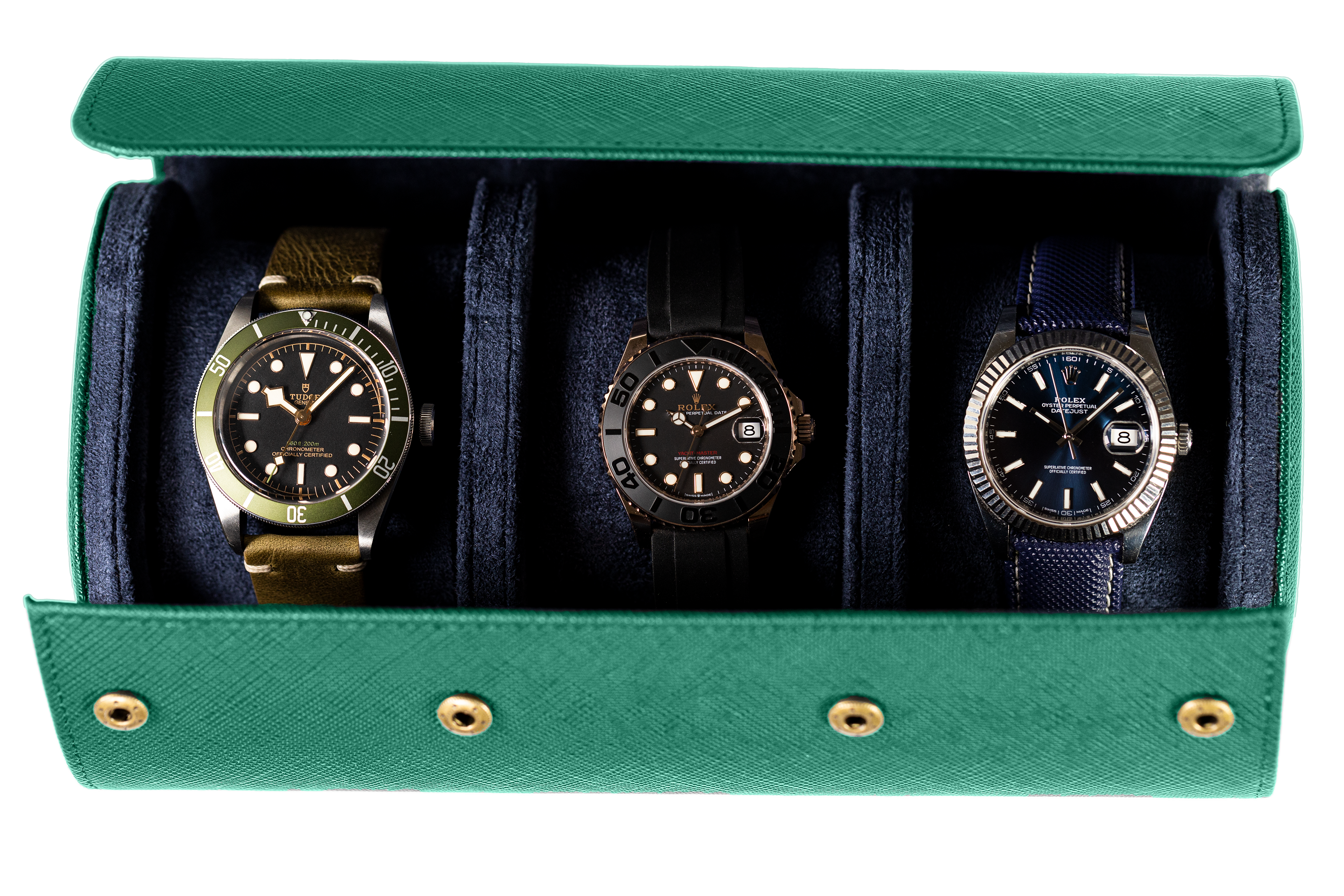 Hamilton - 3 Watch Roll - Saffiano Leather Green | Dark Blue Velvet