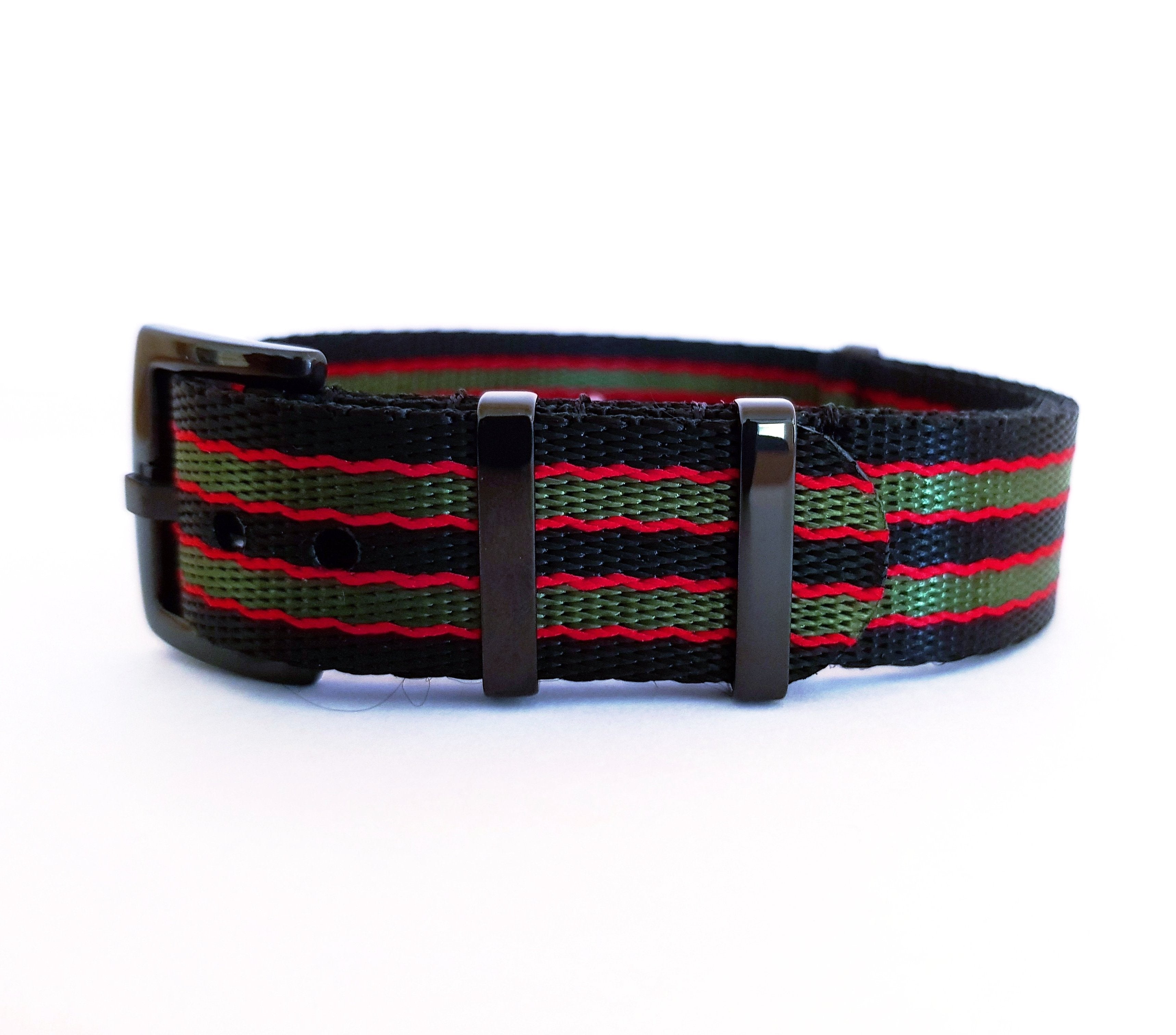 Supreme NATO - Black/Green/Red (Black Hardware) Watch Strap - Strapify