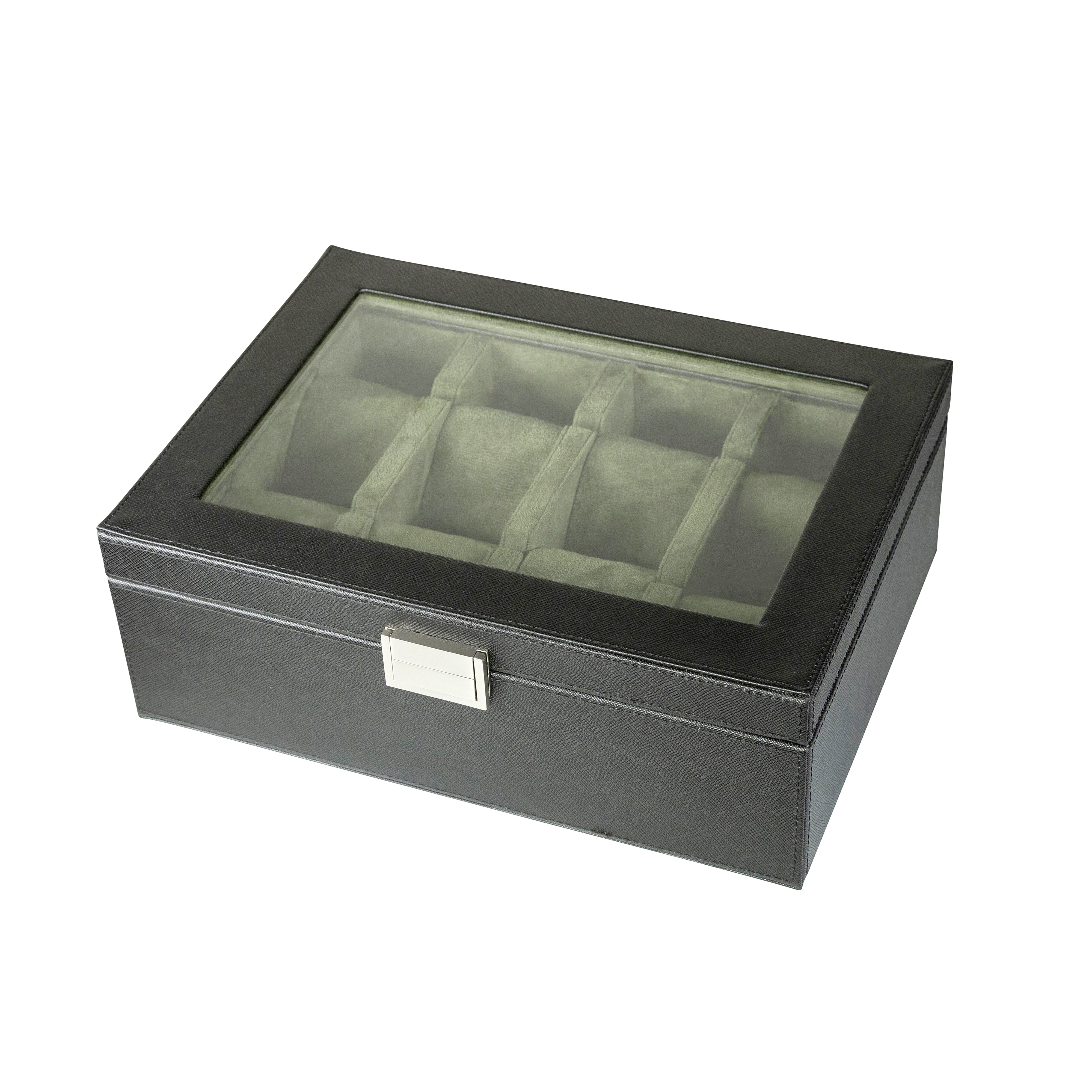 Jefferson - 8 Watch Box - Saffiano Black | Green Velvet