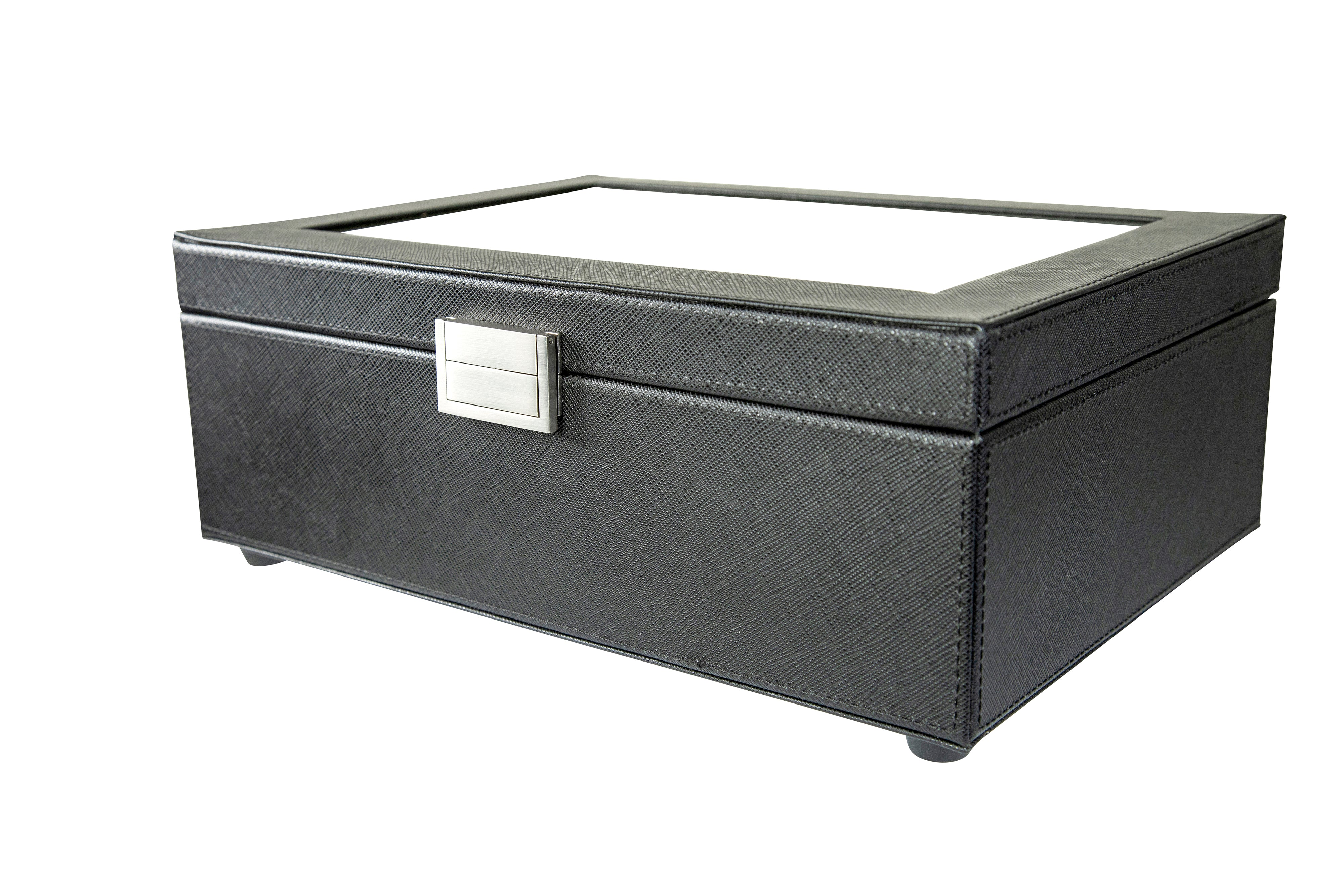 Jefferson - 8 Watch Box - Saffiano Black | Green Velvet