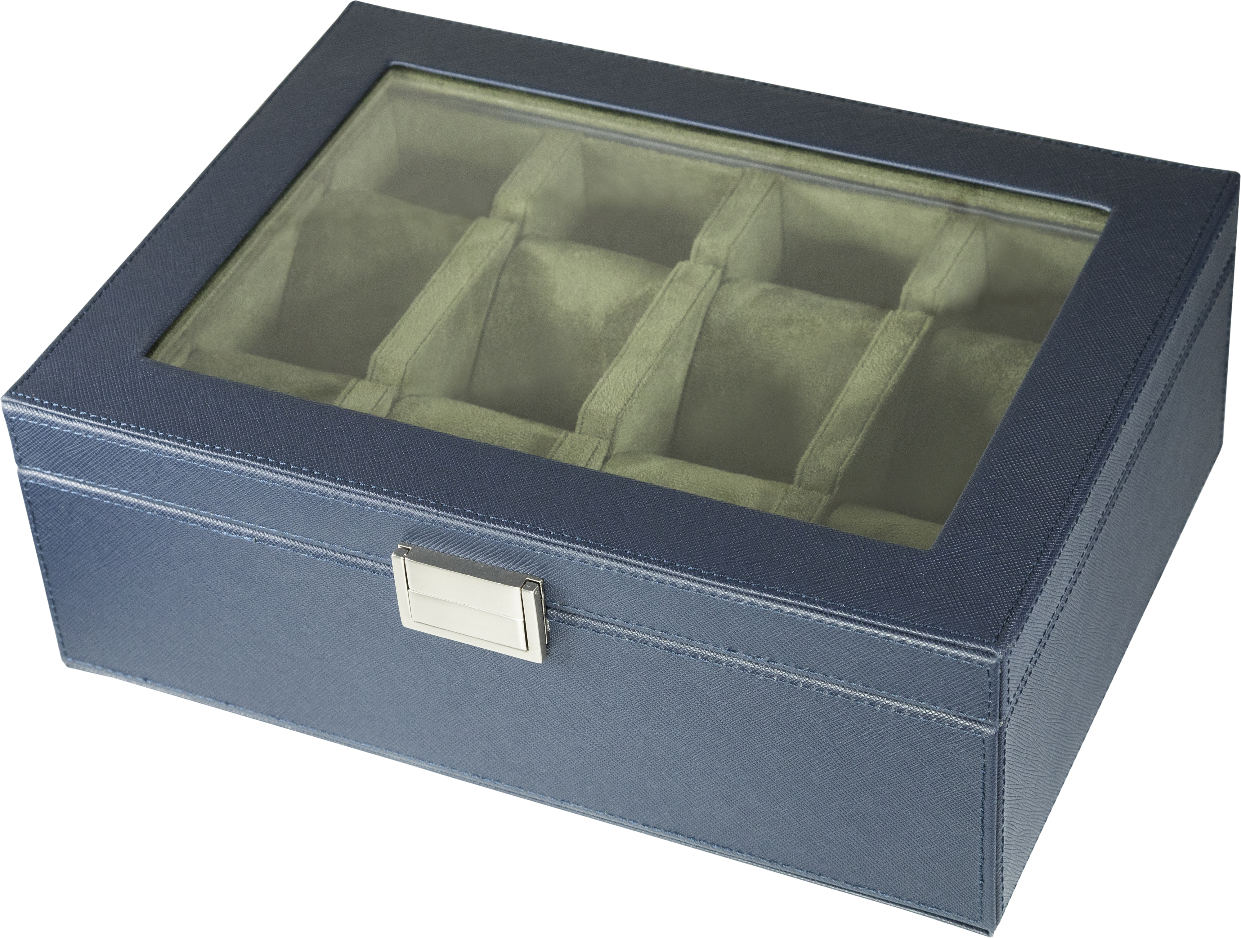 Jefferson - 8 Watch Box - Saffiano Blue | Green Velvet