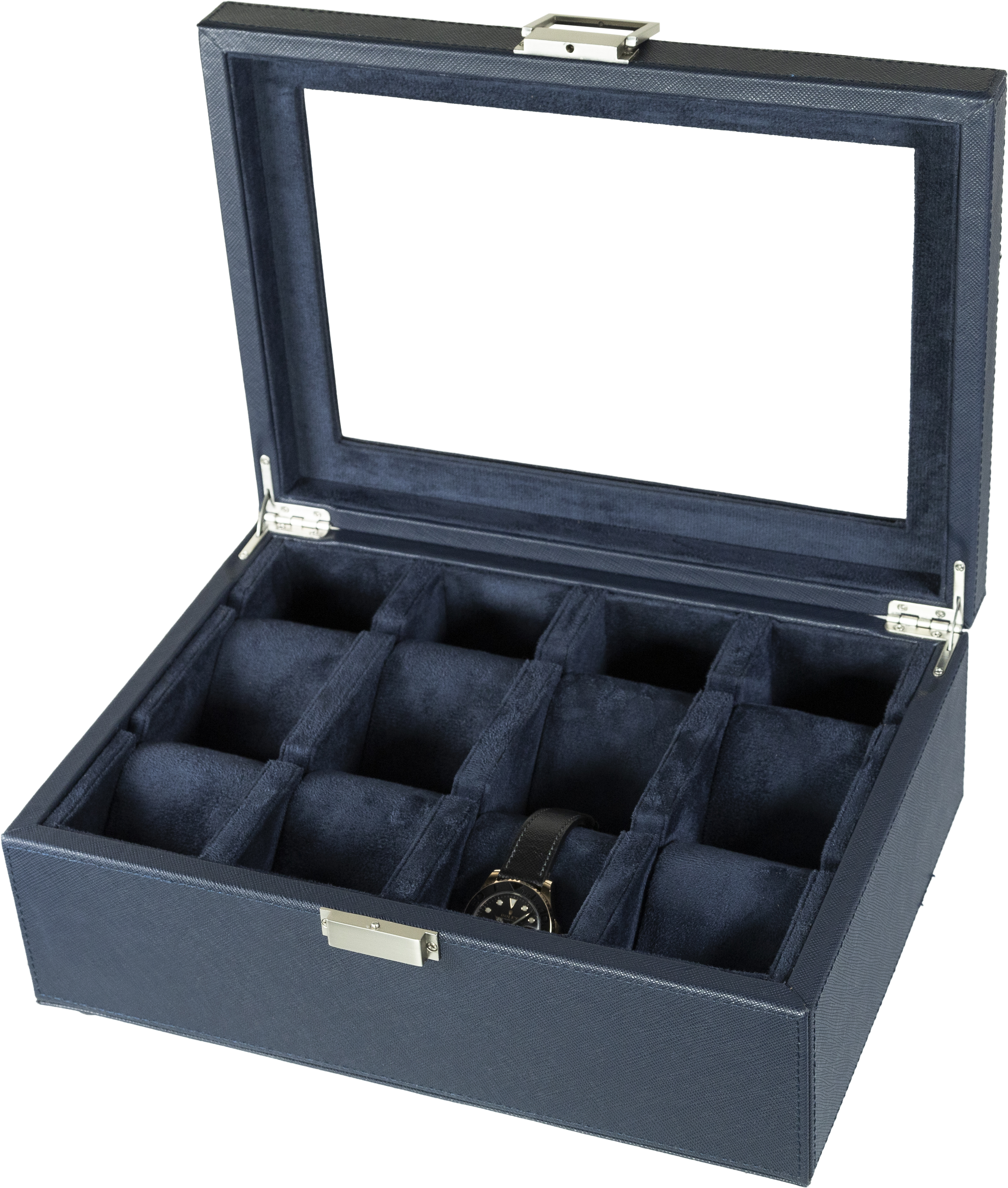 Jefferson - 8 Watch Box - Saffiano Blue | Blue Velvet