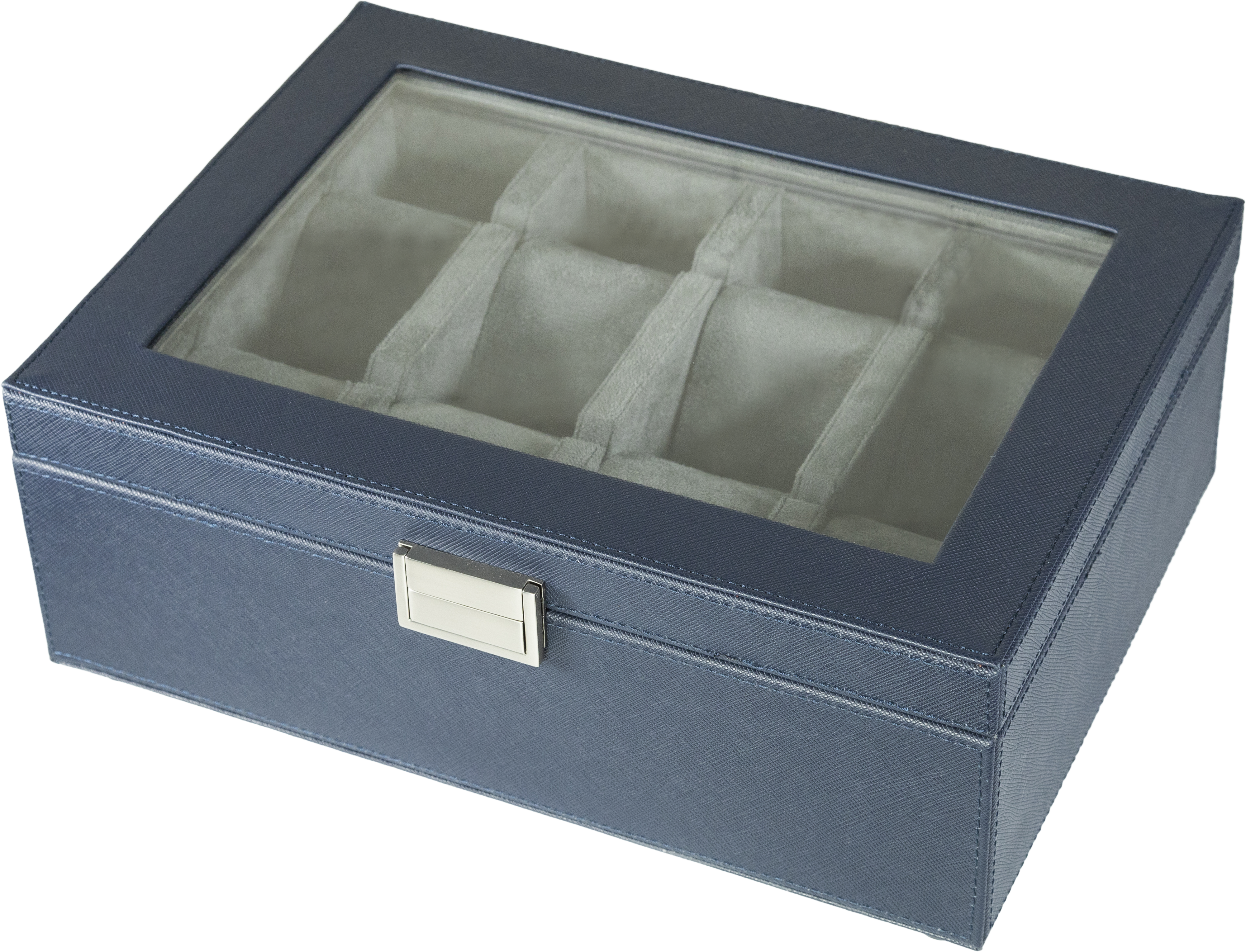 Jefferson - 8 Watch Box - Saffiano Blue | Grey Velvet