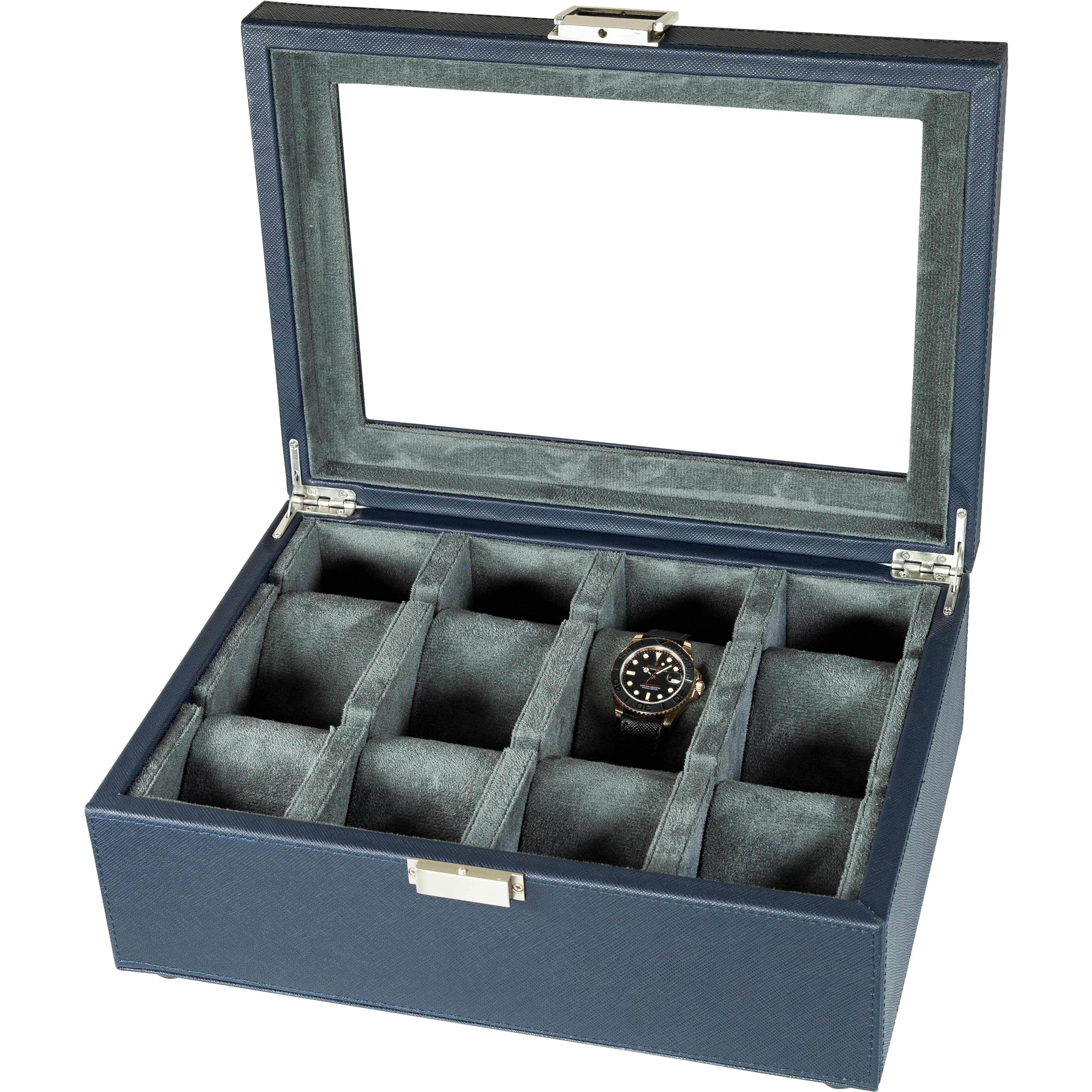 Jefferson - 8 Watch Box - Saffiano Blue | Grey Velvet