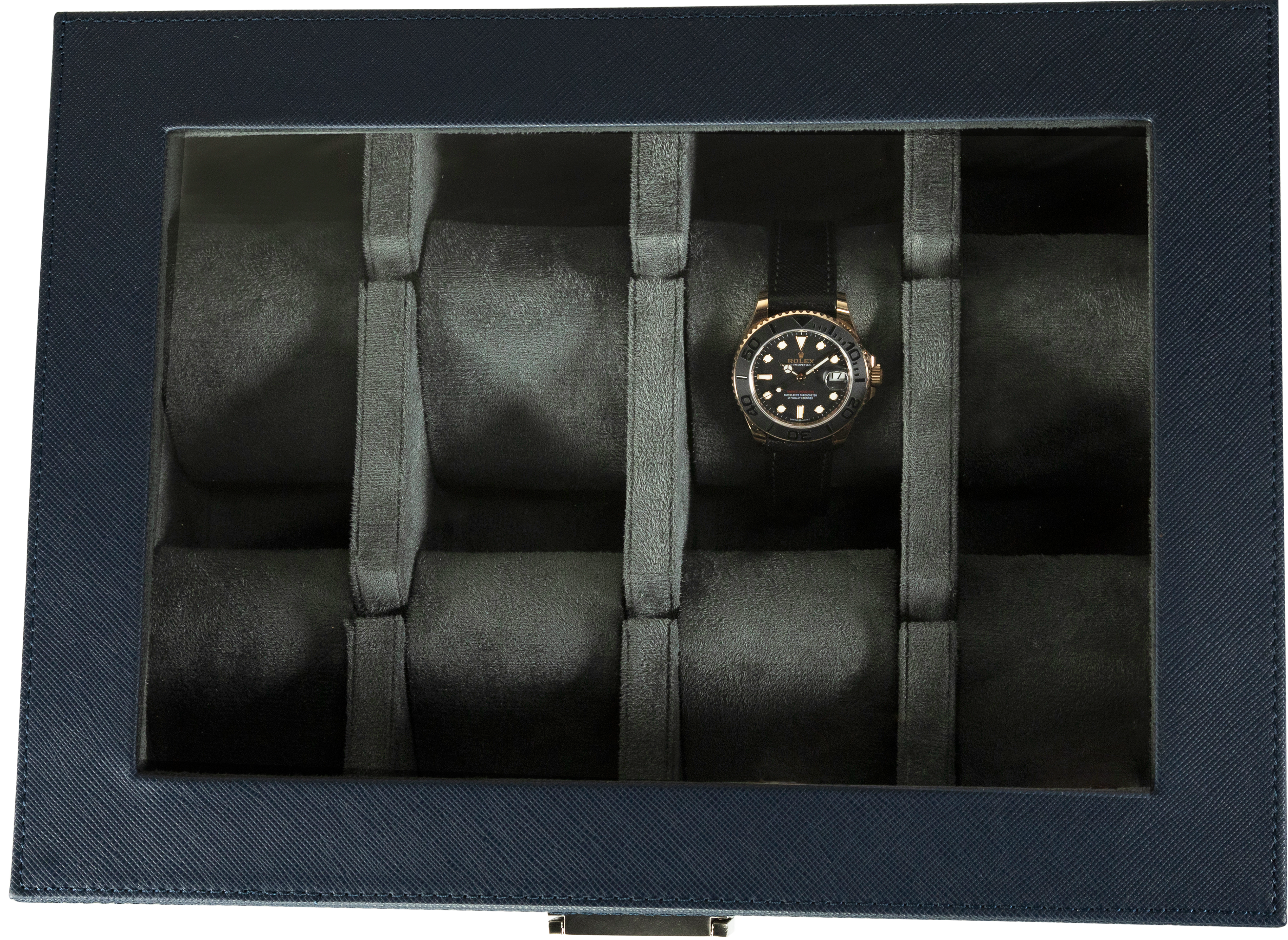 Jefferson - 8 Watch Box - Saffiano Blue | Grey Velvet