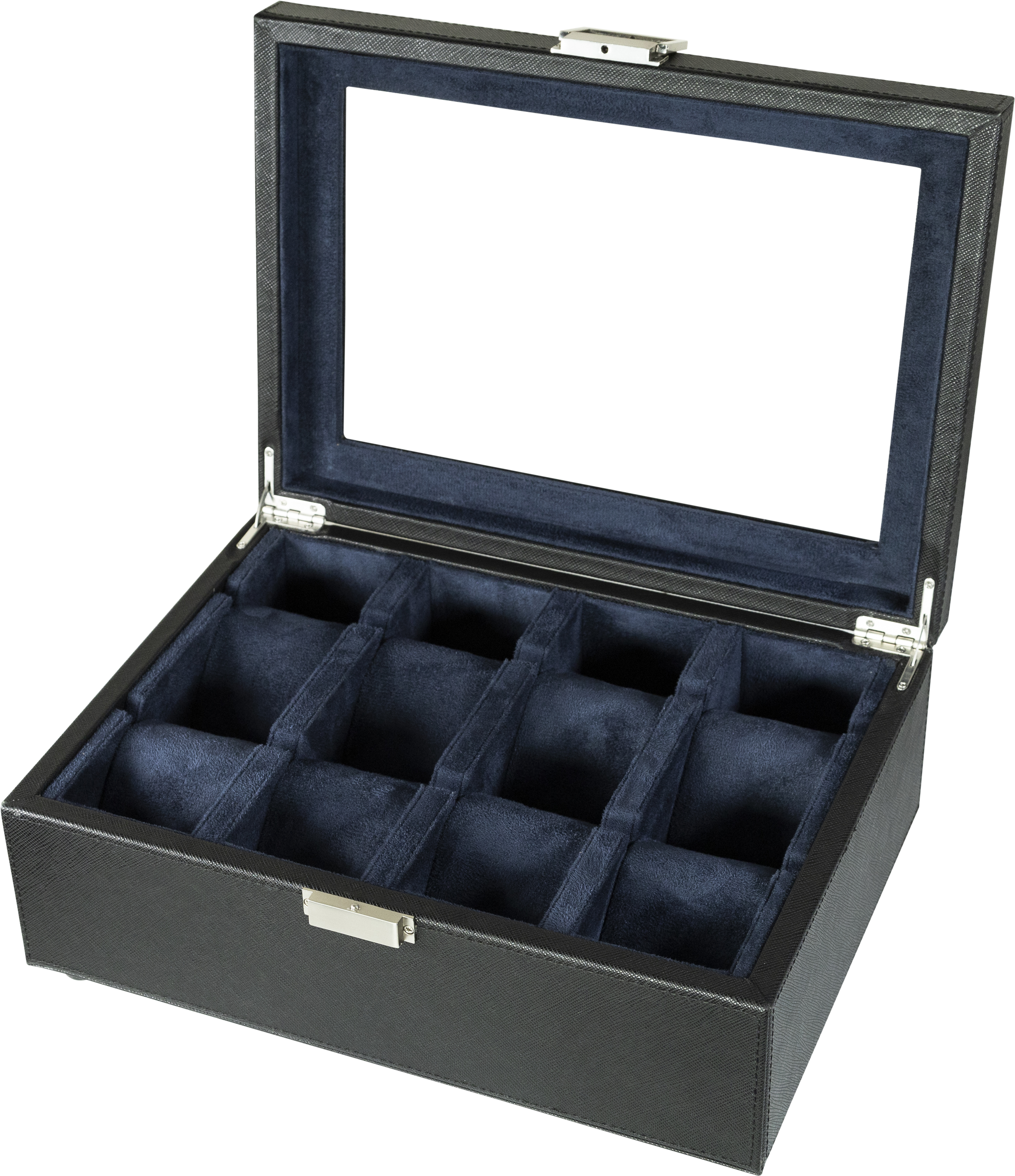 Jefferson - 8 Watch Box - Saffiano Black | Blue Velvet