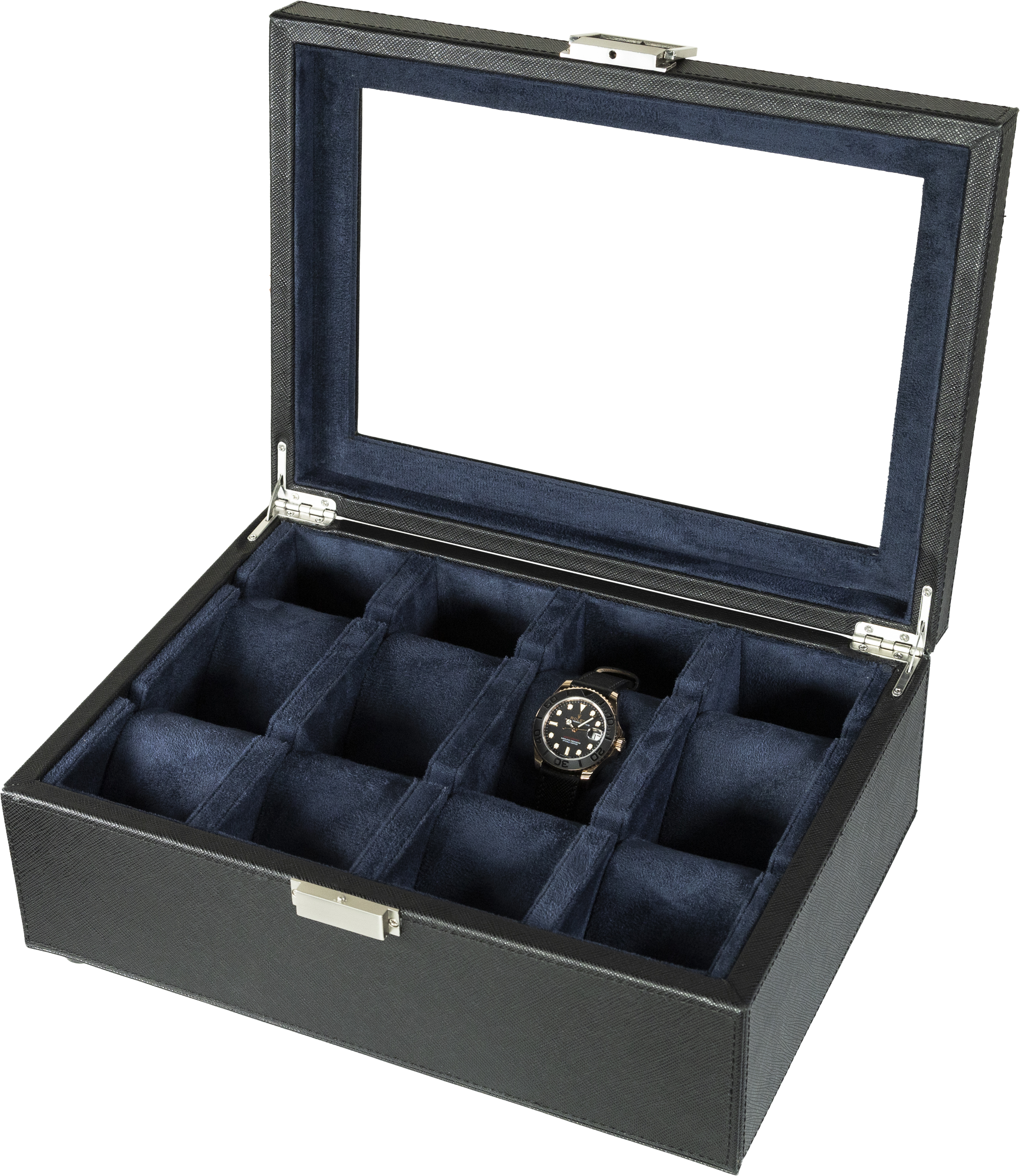 Jefferson - 8 Watch Box - Saffiano Black | Blue Velvet