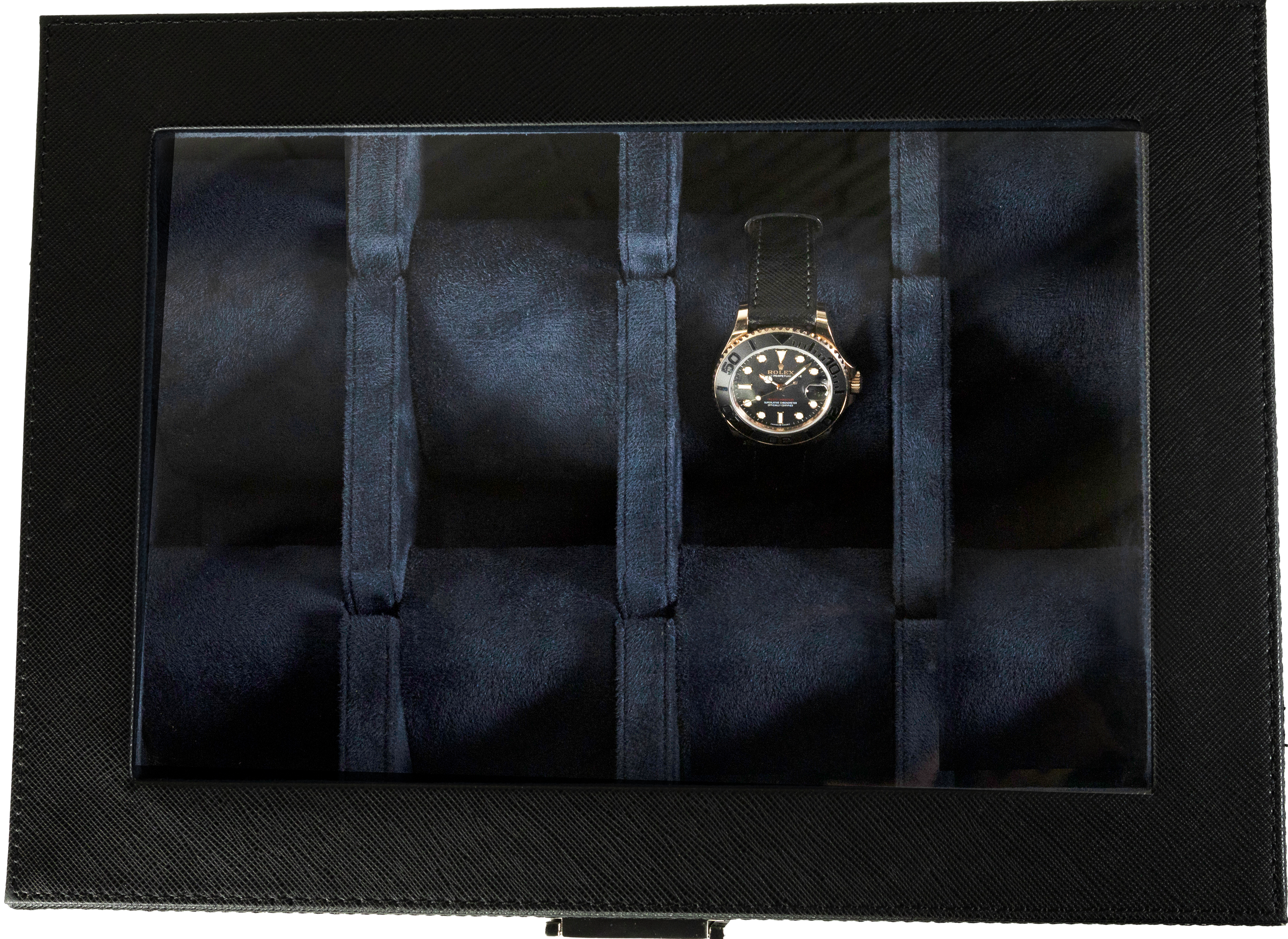 Jefferson - 8 Watch Box - Saffiano Black | Blue Velvet