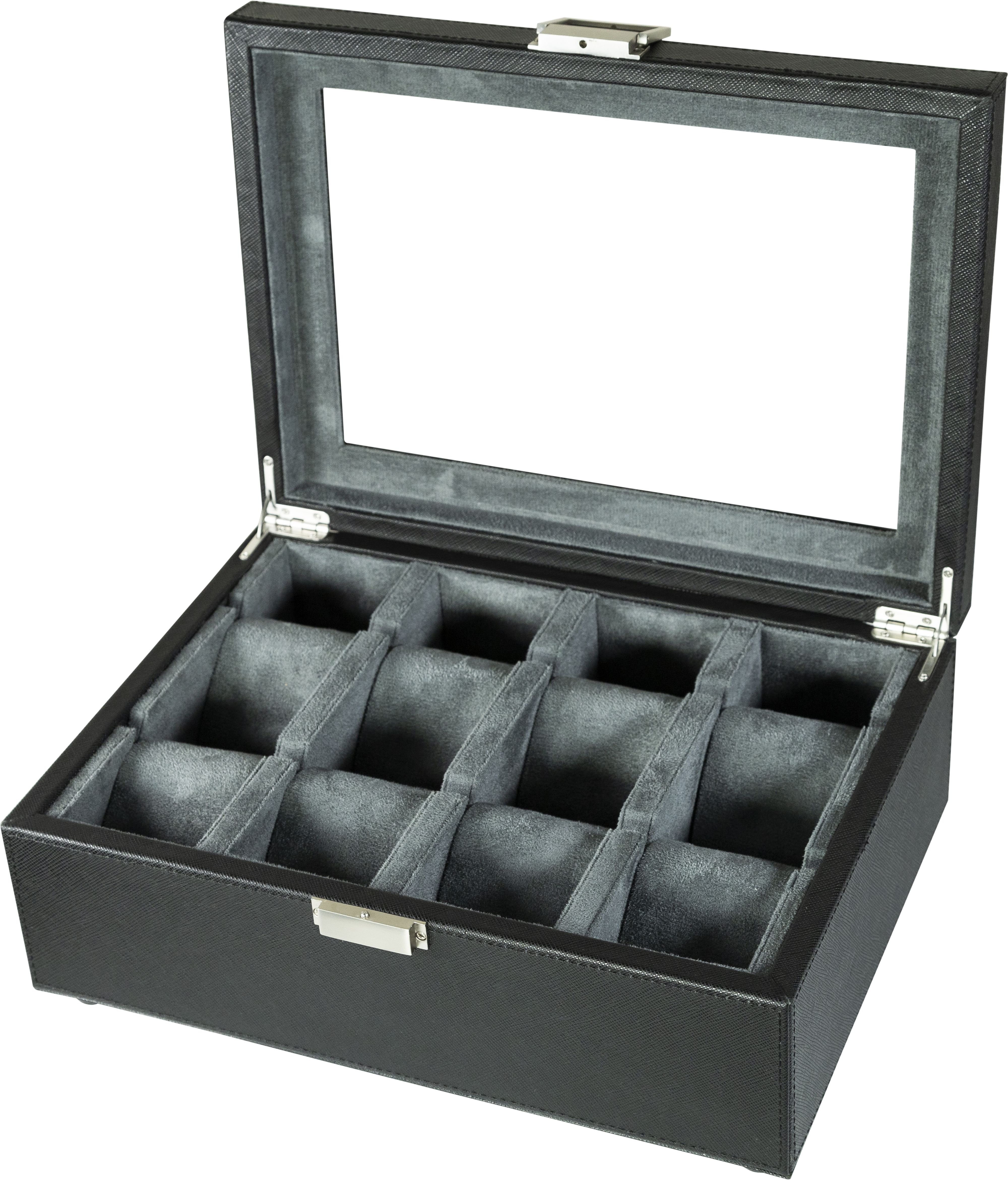 Jefferson - 8 Watch Box - Saffiano Black | Grey Velvet