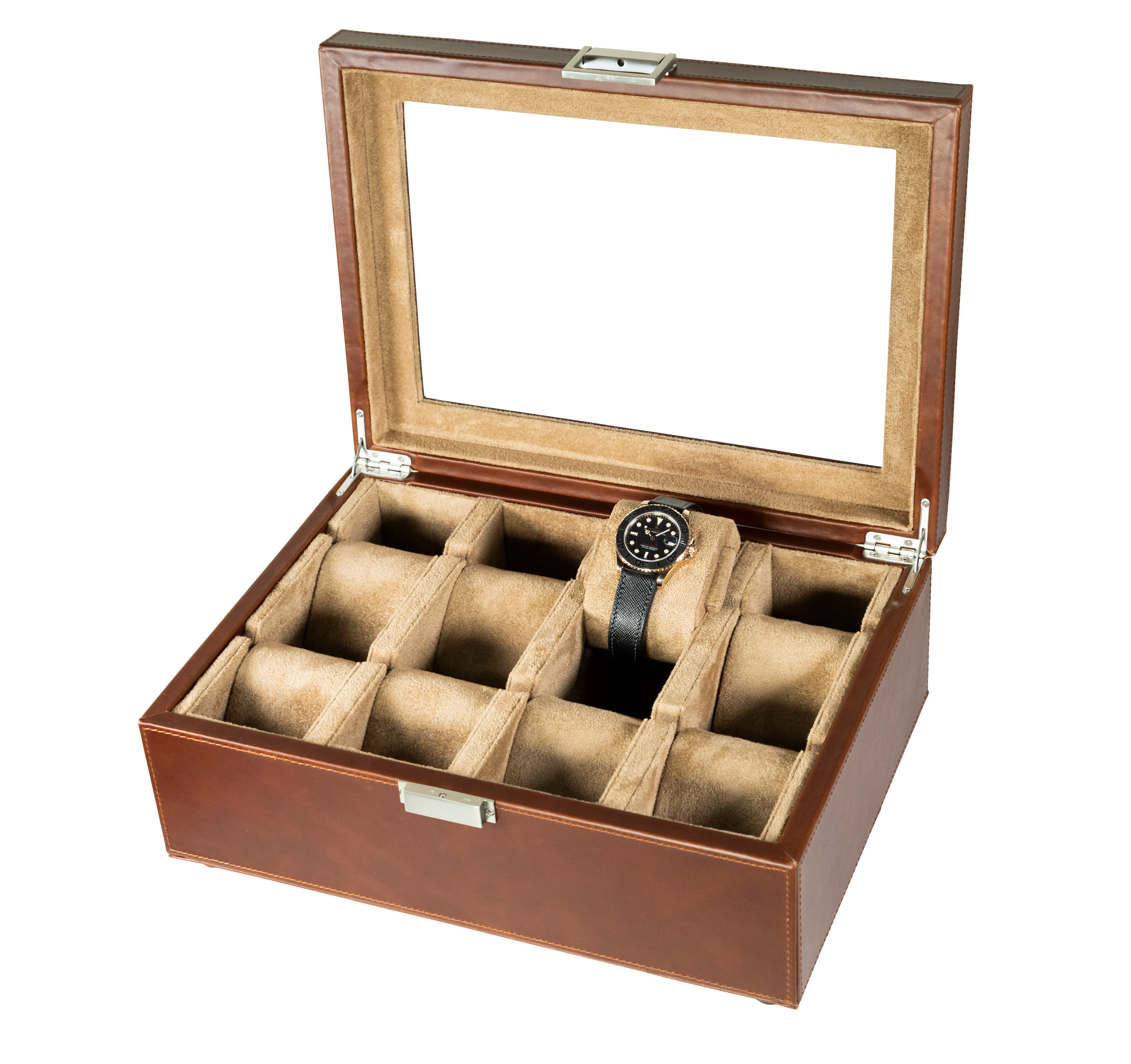 Jefferson - 8 Watch Box - Dark Brown Leather | Brown Velvet