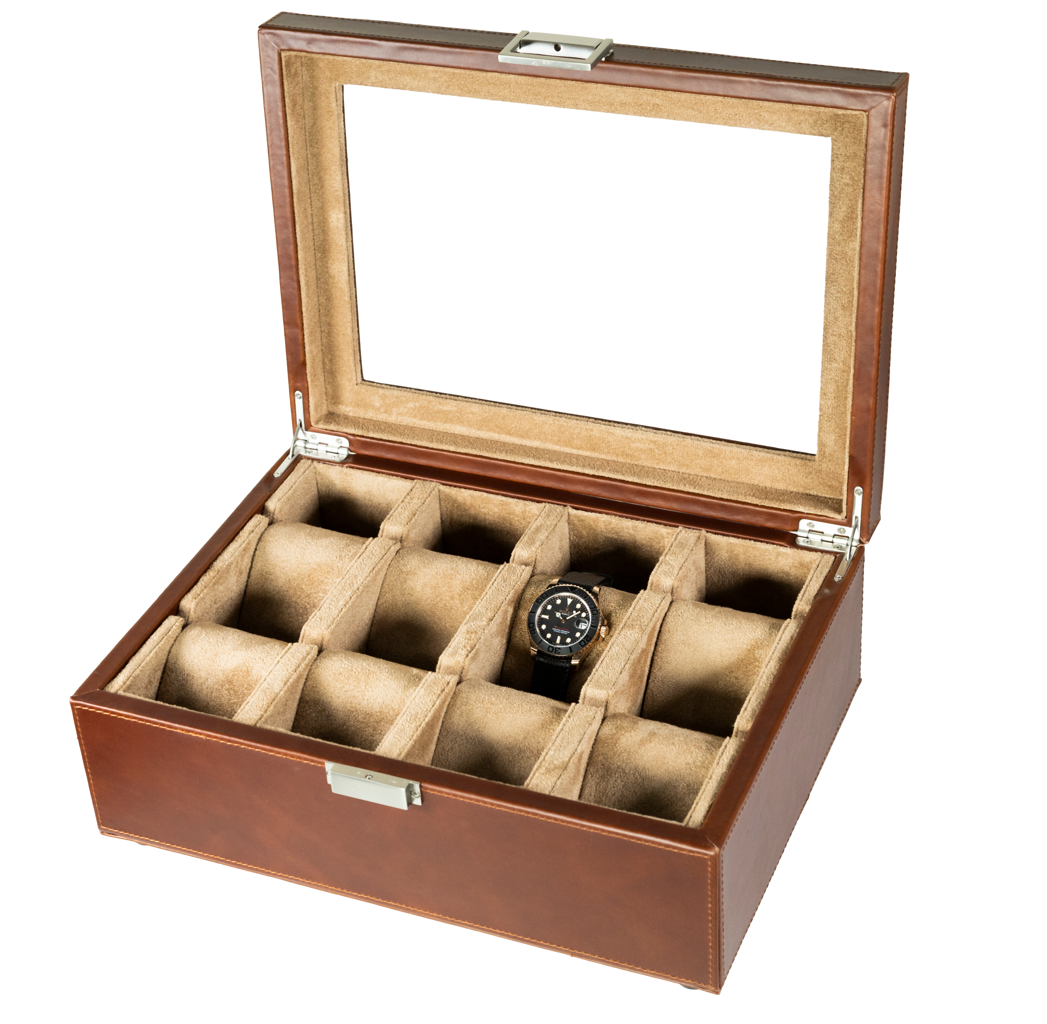 Jefferson - 8 Watch Box - Dark Brown Leather | Brown Velvet