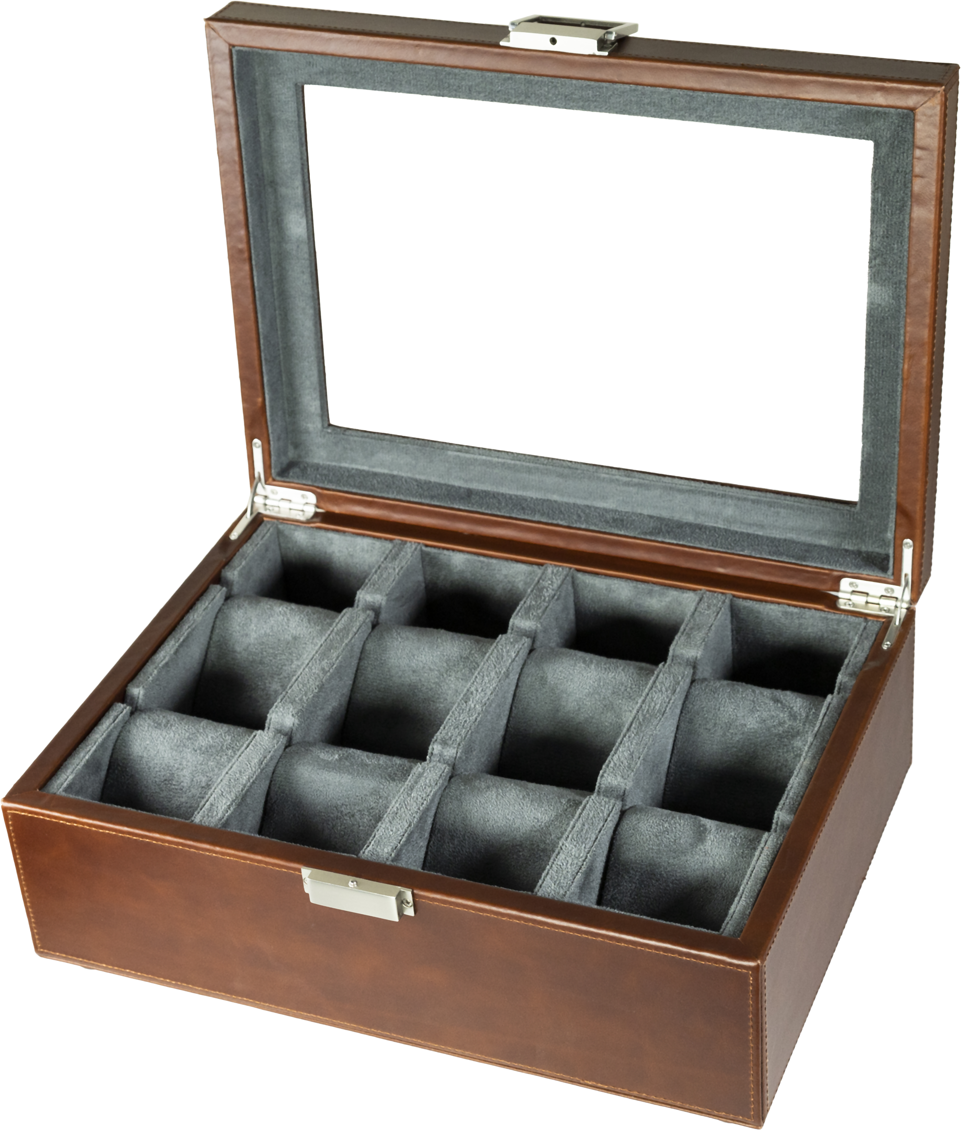 Jefferson - 8 Watch Box - Dark Brown Leather | Grey Velvet