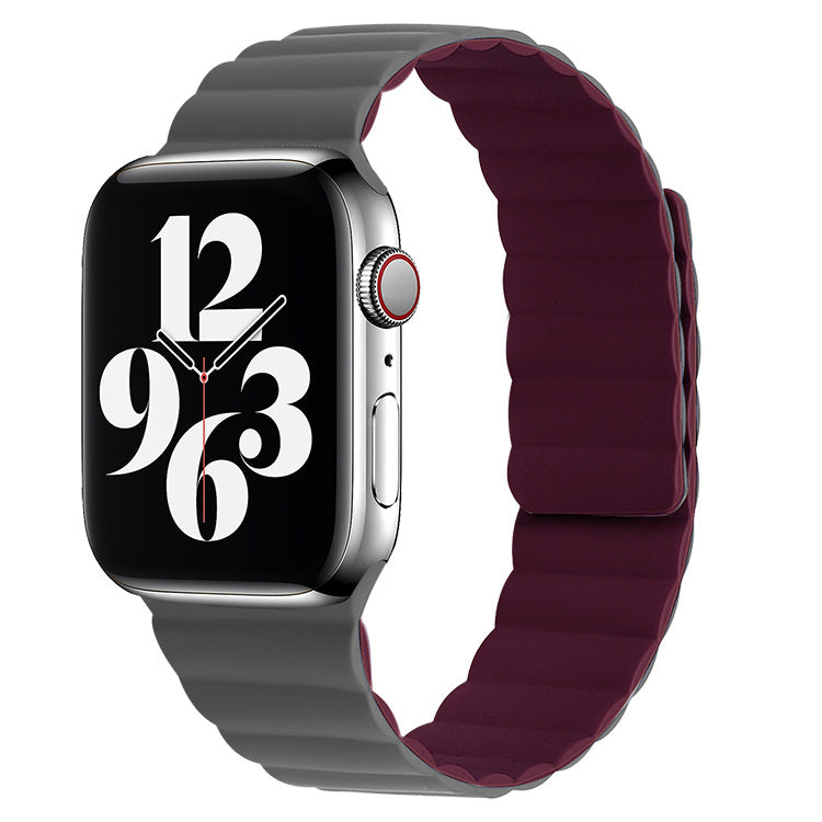 [Apple Watch] Magnetic Silicone Loop - Grey / Wine Red