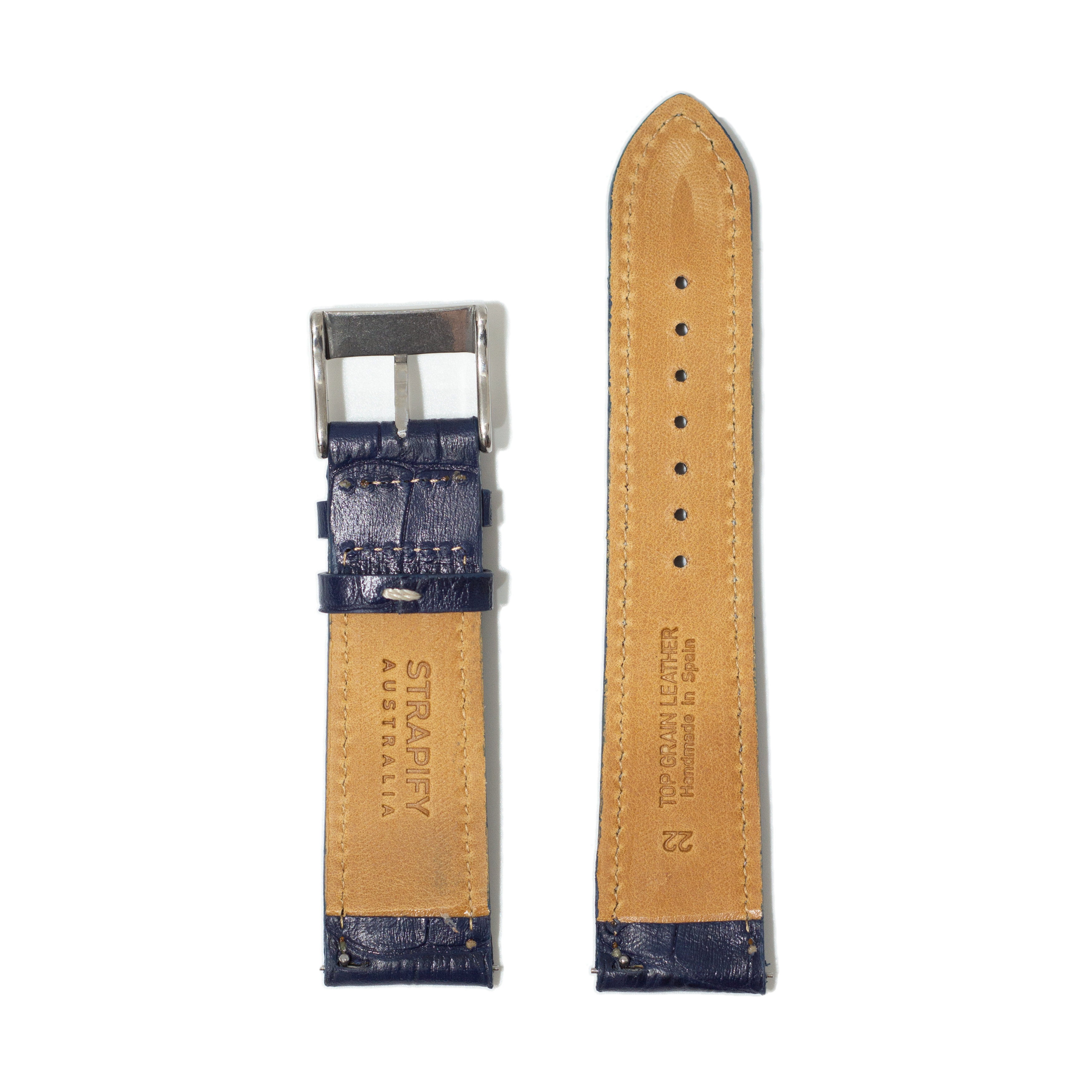 [Quick Release] Alligator Leather - Navy Blue | White Stitching
