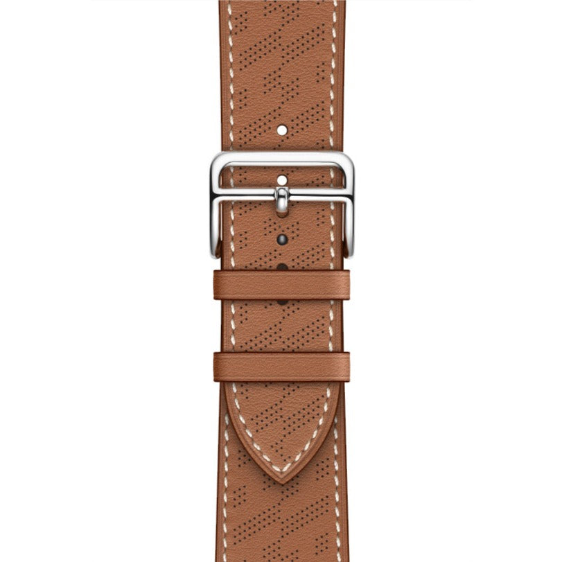 [Apple Watch] H Perforated - Single Tour - Brown with White Stitching