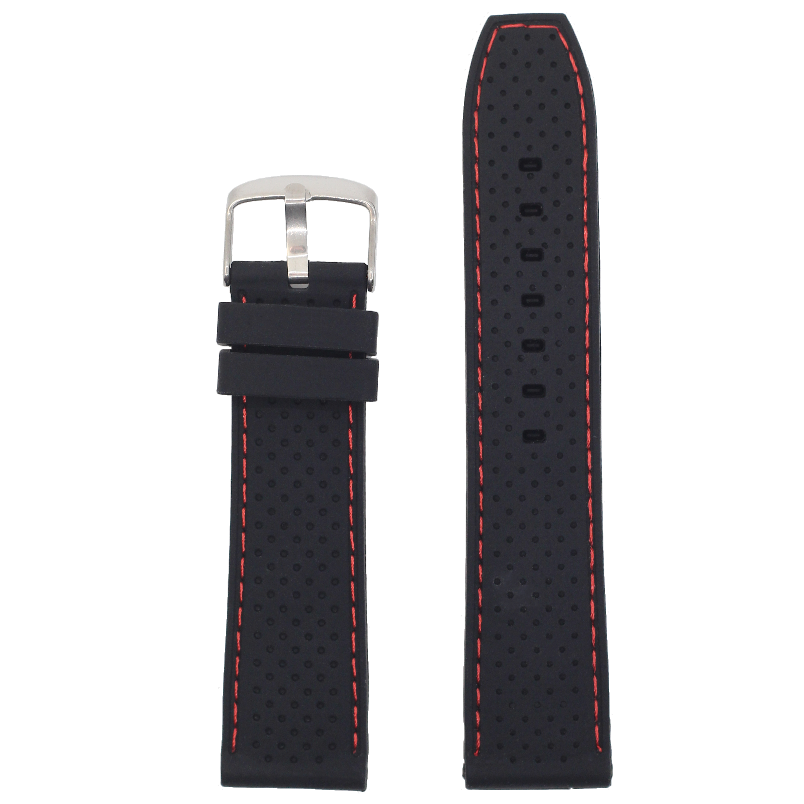 Perforated Flexi Silicone Black | Red Stitching - Strapify
