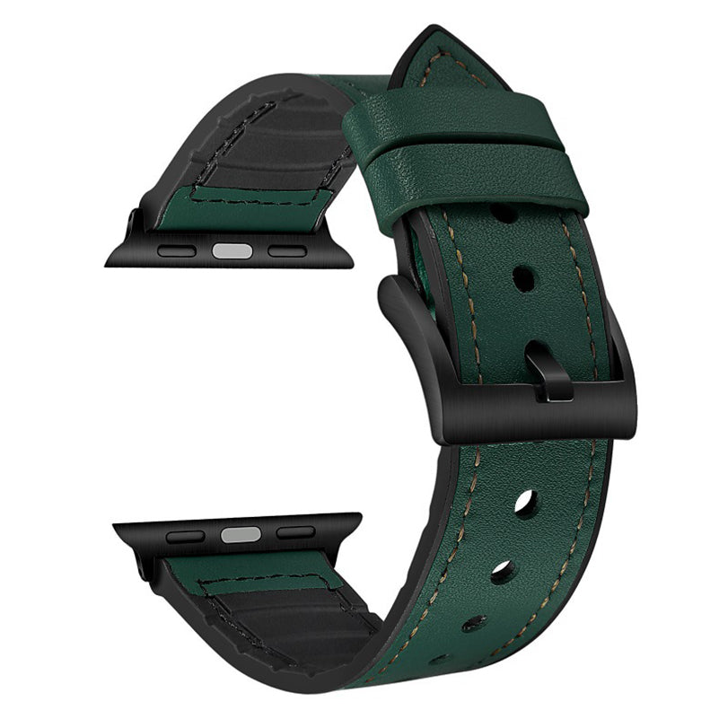[Apple Watch] Leather Hybrid with Silicone - Forest Green | Brown Stitching