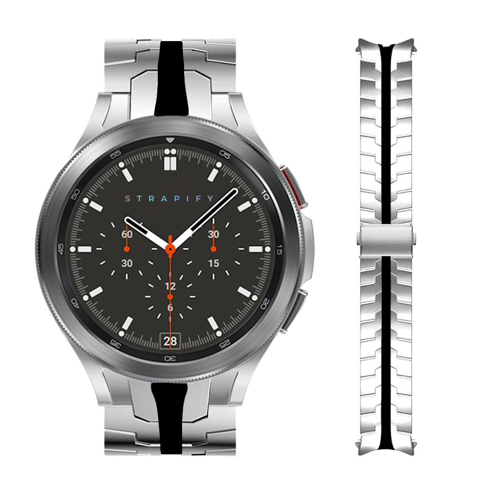 [Galaxy Watch 4, 5 & 6] Fitted Steel Bracelet - Armour - Silver/Black