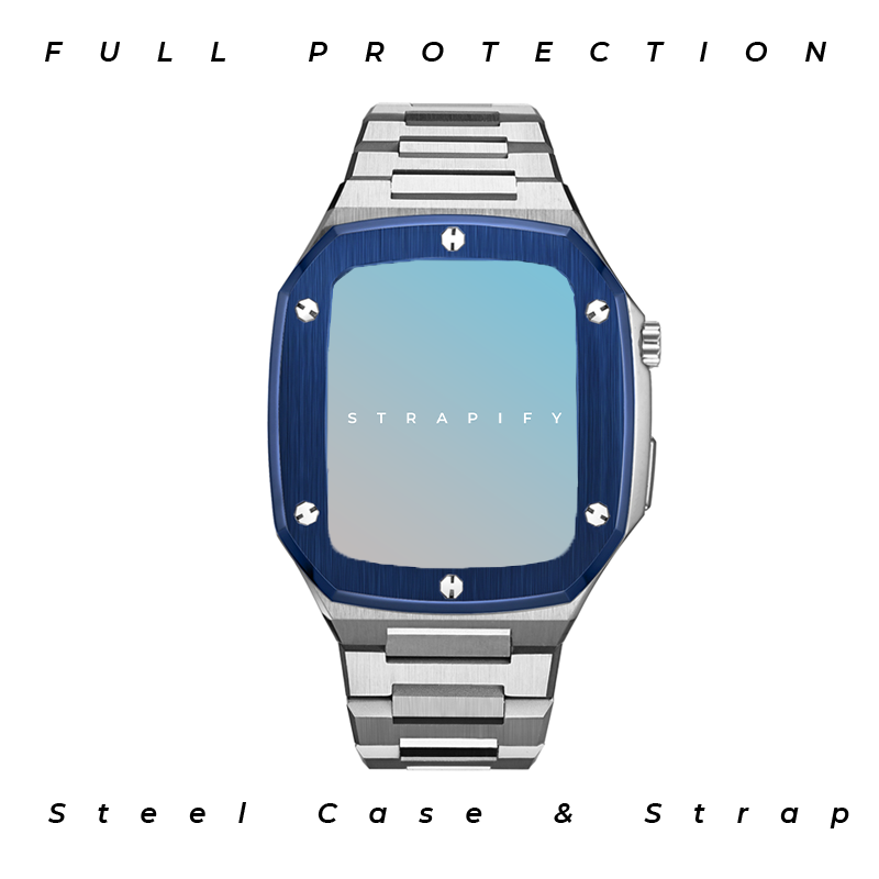 [Apple Watch] Luxury Steel Case & Bracelet - Silver / Blue Bezel