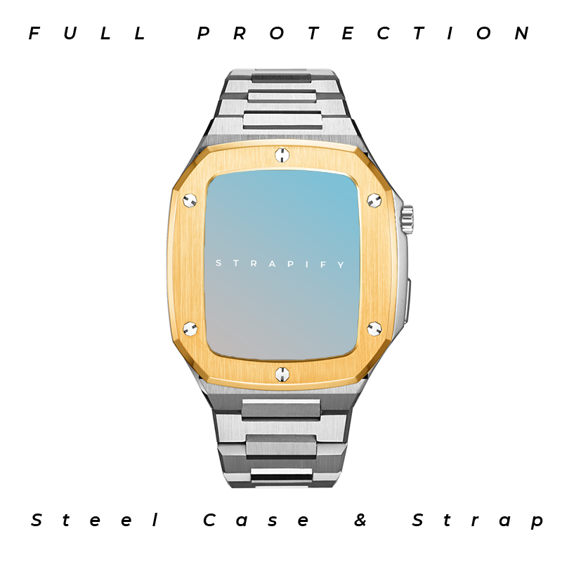 [Apple Watch] Luxury Steel Case & Bracelet - Silver / Gold Bezel