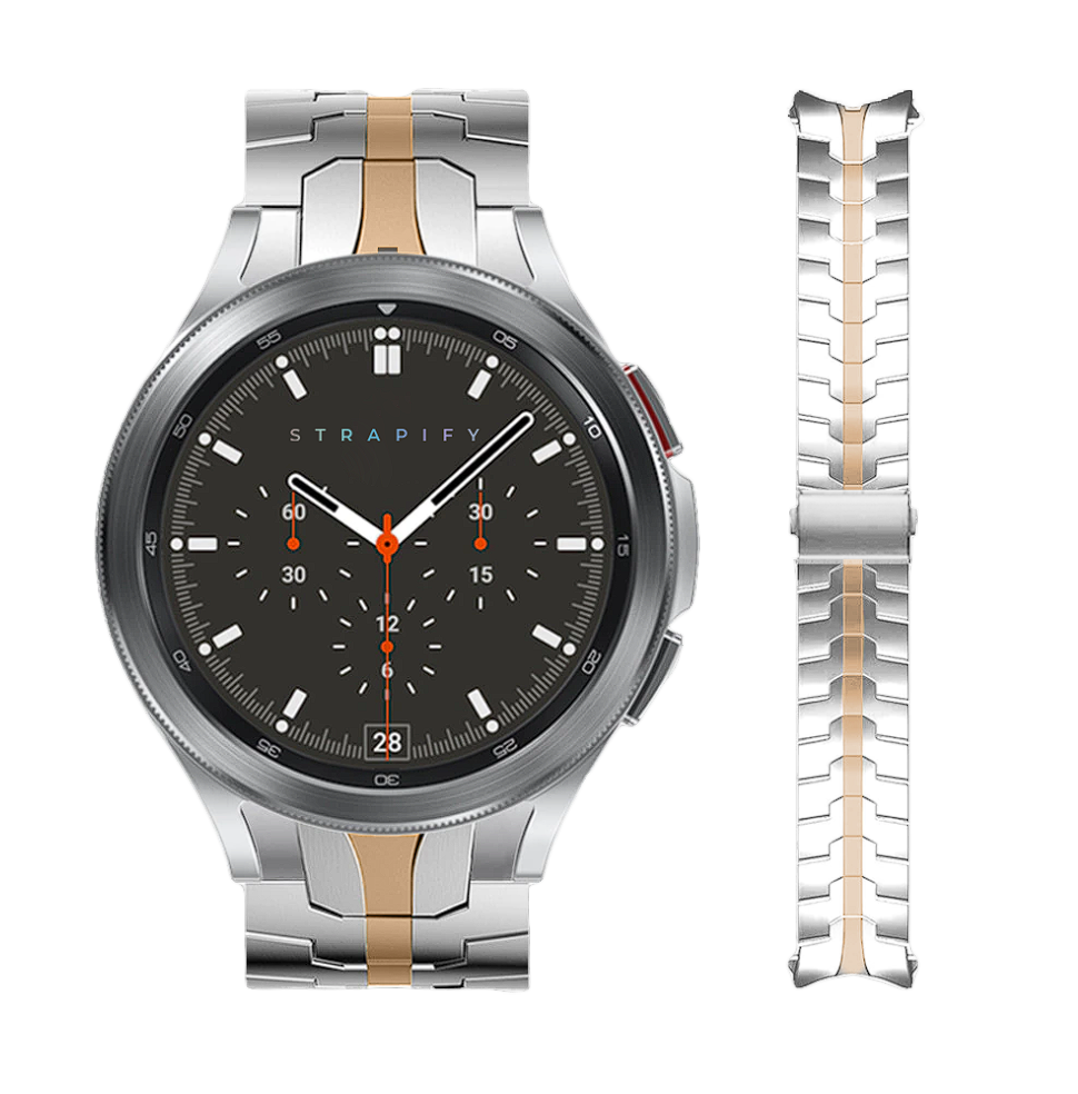 [Galaxy Watch 4, 5 & 6] Fitted Steel Bracelet - Armour - Silver/Rose Gold