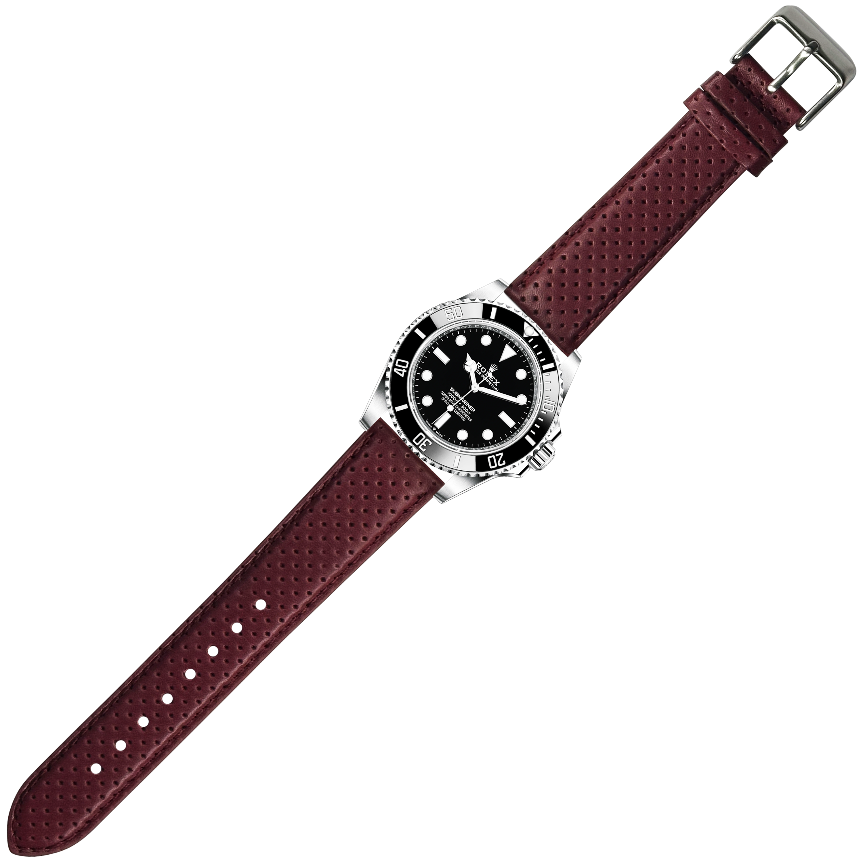 [Quick Release] Perforated Racing Leather Straps - Maroon