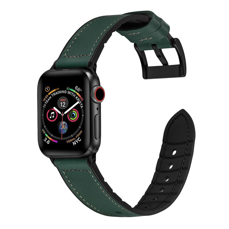 [Apple Watch] Leather Hybrid with Silicone - Forest Green | Brown Stitching