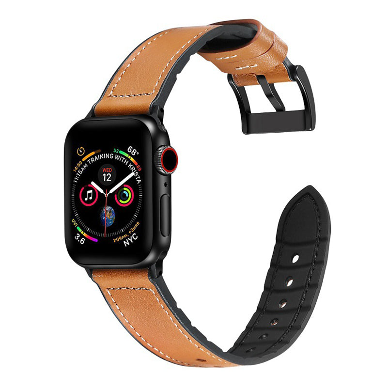 [Apple Watch] Leather Hybrid with Silicone - Tan Brown